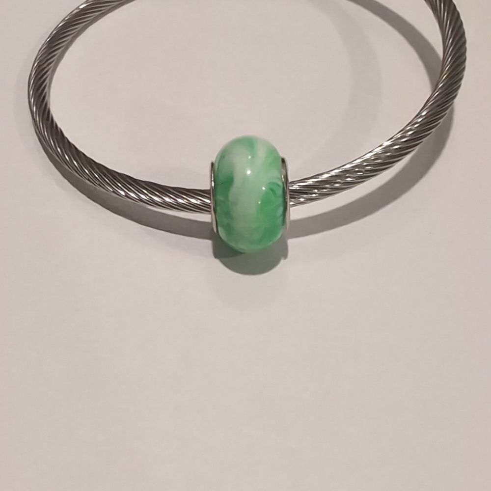Silver‎ Green and White Blended Charm for Pandora Style Bracelet